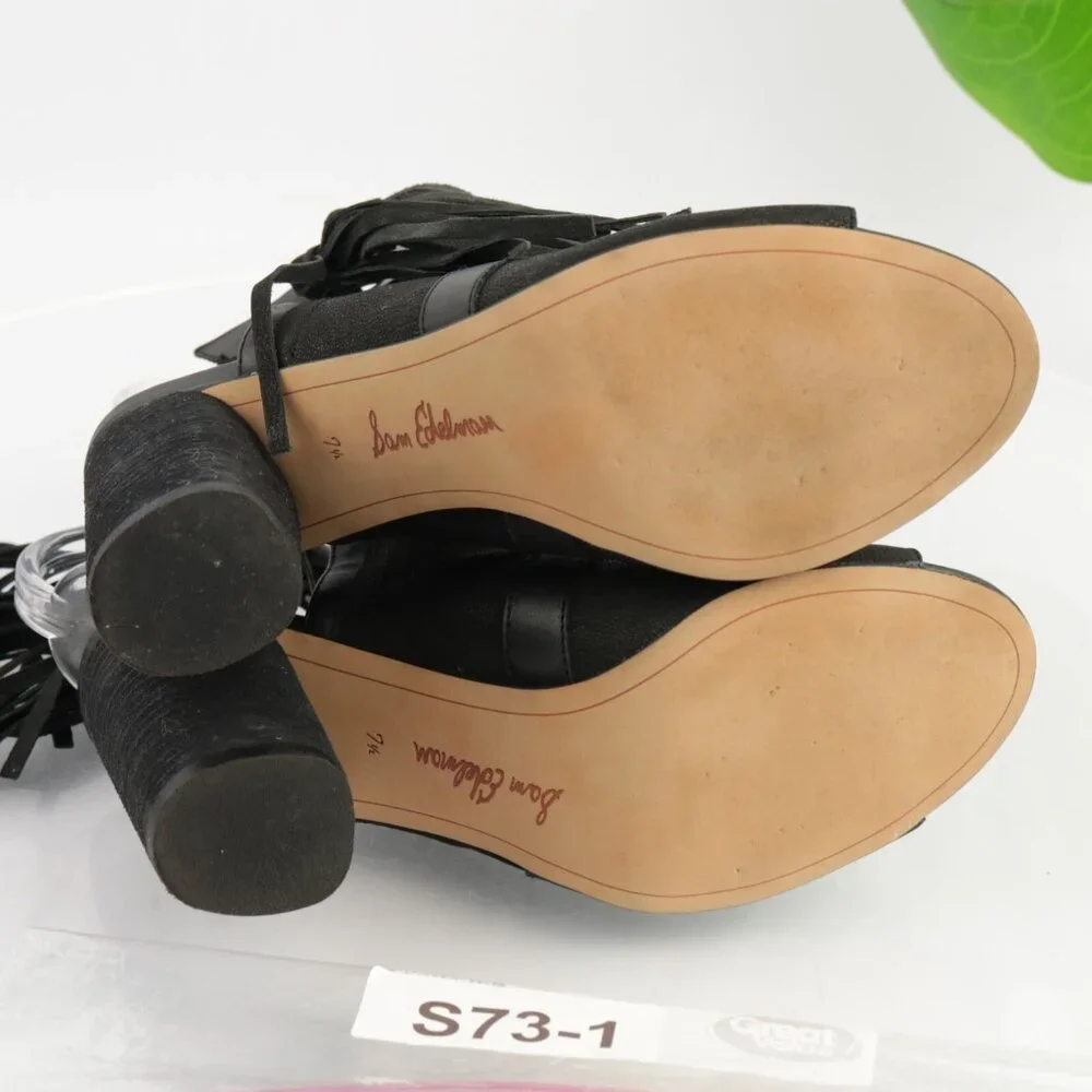 Sam Edelman Womens Vermont Sandal Size 7.5 Black Leather Ankle Strap Round Heels